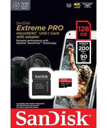 SanDisk 128GB Extreme PRO microSD Card | SDSQXCD-128G-GN6MA | 200MB/s Read | 90MB/s Write | C10 UHS-I | U3 V30 A2 - Buy Online on SooperMarket.com