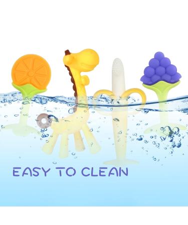 BPA-Free Chuya Teething Toys (4 Pack) for Babies 0-6 Months - Banana Baby Toothbrush Teeth Brushing Chew Toy with Fruits+Giraffe Design - Buy Online on SooperMarket.com