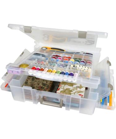 ArtBin 6981AB Super Satchel Deluxe Divided Base Large Portable Art & Craft Organizer with Drawers 1 Plastic Storage Case Clear
