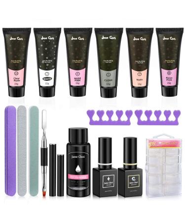 Nails Extension Gel Kit 6 Colors Nail Enhancement Builder Gel Set Professional Starter Kit Quick Building Extension Gel Glue Nail Art Tool Nail Manicure Salon Set 15 in 1