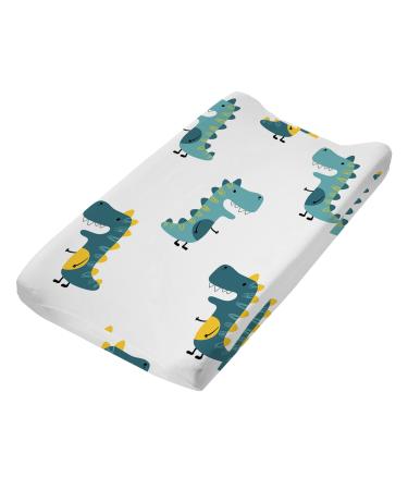 Changing Pad Cover Senoke Diaper Changing Pad Sheet Cover Ultra-Soft Cotton Blend Stylish Flowers Animal Changing Pad Covers for for Baby Boys Girls(Dinosaur)