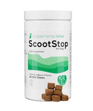 Scoot Stop for Dogs - Dog Anal Gland Treatment and Relief - High Fibre Dog Treats - 60 Soft Chews with Pumpkin Psyllium Dandelion and More - Chicken and Bacon Flavour Supplement