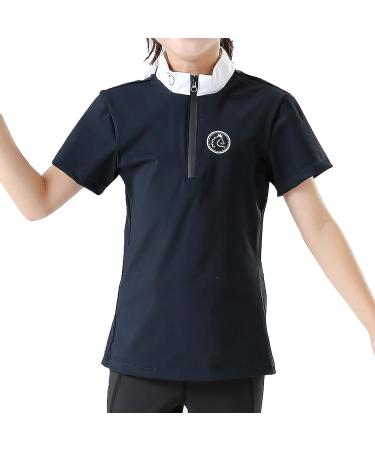 TrustBreech Kids' Short Sleeve Equestrian Sun Shirt - Made in USA, Moisture-Wicking, Ice Fil Lite, Navy - Buy Online on SooperMarket.com