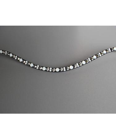 Happiness Horses Headband - Silver & White Glitter Rhinestone Curved Strap | COB Dark Brown Leather - Buy Online on SooperMarket.com