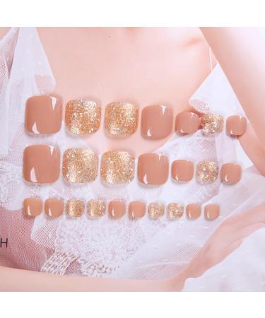 24pcs Fake Toe Nails with Glue Artificial Toe Nails Glitter Toenails Tips Pedicure Acrylic Press on Toenails for Women Glue On Toe Nails for Women False Toe Nails - Buy Online on SooperMarket.com