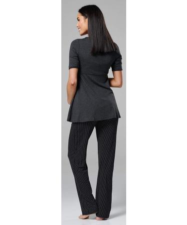 HAPPY MAMA Maternity Nursing Nightwear Set - Top, Pants & Robe 558p (Graphite Melange/Black) - Buy Online on SooperMarket.com
