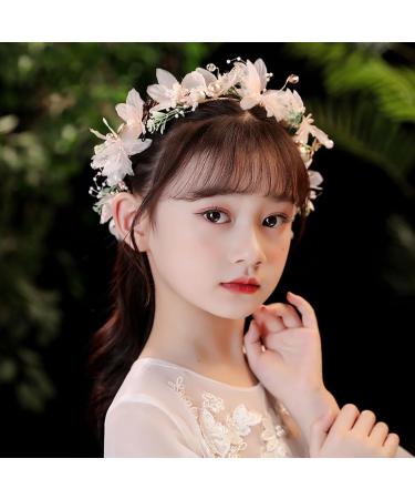 IYOU Flower Girl Hair Accessories Pink Floral Butterfly Headband Birthday Communion Headpiece for Princess Costume Wedding