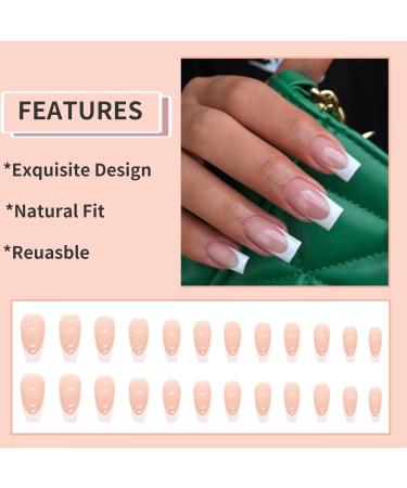French Tips Press on Nails - Nude & White Acrylic Designs for Women | Stick on Fake Nails for Manicure Decoration - Buy Online on SooperMarket.com