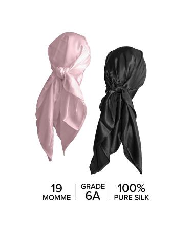 Mulberry Park Pure 19 Momme Silk Head Scarf Bandana - Prevent Frizz, Maintain Hairstyle, and Support Hair Regrowth - 36 Inch Square Black - Buy Online on SooperMarket.com