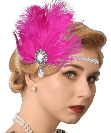 GENBREE 1920s Flapper Headpiece - Rose Red Feather Rhinestone Gatsby Headband for Women - Buy Online on SooperMarket.com