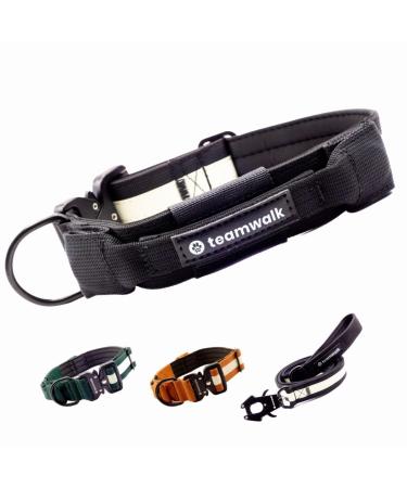 Teamwalk Premium dog collar - with magnetic handle light strip Air tag bag individually adjustable soft upholstery robust buckle with a suitable line available (black s) collar (4cm) black