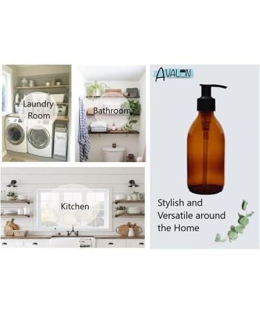 Avalon Amber Glass Bottles 250ml 8oz Soap Dispenser with Black Pumps (BPA-Free) Lotion Pump/Soap Dispensers Reusable Refillable Eco Friendly Sustainable Living/Gift - Pack of 2 - Buy Online on SooperMarket.com