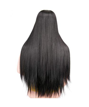 HBINGBING Platinum Blonde Synthetic Lace Front Wigs for Women Long Straight Wig Pink/Black Color Heat Resistant Fiber Hair black
