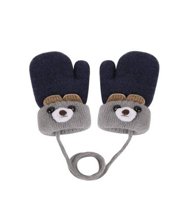 AIDIER Baby Winter Mittens Knitted Gloves with Fleece Lined Hang Neck Mittens for Baby Boyes Girls 0-3 Years Navy