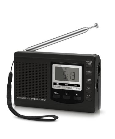 Portable radio pocket radio small on the FM Digital Radio Pocket Transistor Stereo Radio with built -in speakers digital alarm clock and sleep timer battery operated black01