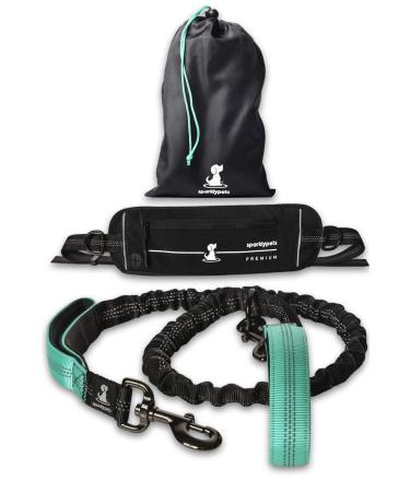 Jogging lines for dogs to walk jogging hiking |2 in 1 jogging line and normal dog leash for large and medium -sized dogs with double handle |Belly belt dog leash premium blue green for medium and large dogs