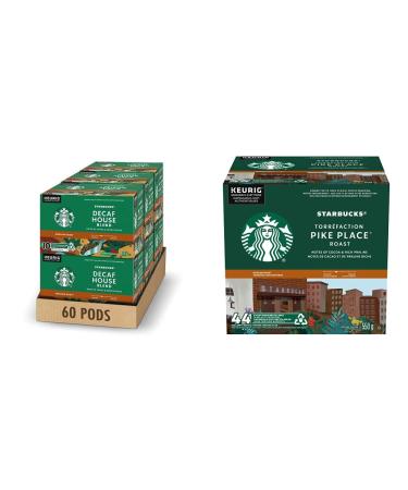 Starbucks House Blend Decaf K-Cups Single Serve Keurig Compatible Coffee Pods For Keurig Brewers - 60 Capsules & Pike Place Medium Roast Coffee Single Serve Keurig K-Cup Pods 44 Capsules