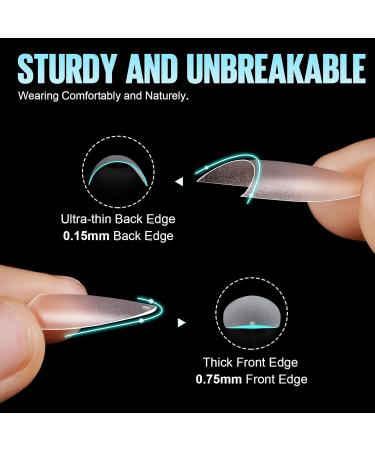 TOMICCA Long Oval French Edge Nail Tips - 240pcs Clear Matte False Nails for Acrylic Extensions | Half Cover Artificial Nails in 15 Sizes - Salon Quality - Buy Online on SooperMarket.com