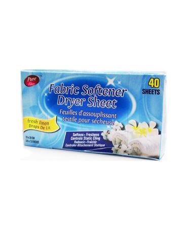 Fabric Softener Dryer Sheet- Fresh Linen (40 Sheets) by Pure Kleen