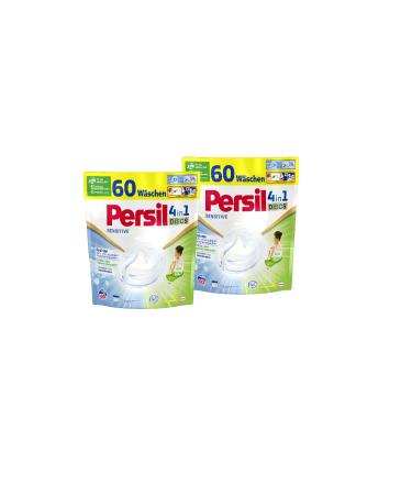 Persil sensitive 4in1 discs full detergent 120 WL (2 x 60 wash loads) detergent for allergy sufferers & babies with soothing aloe vera for sensitive skin effectively from 20 C to 95 C 1.5 kg (2 pack)