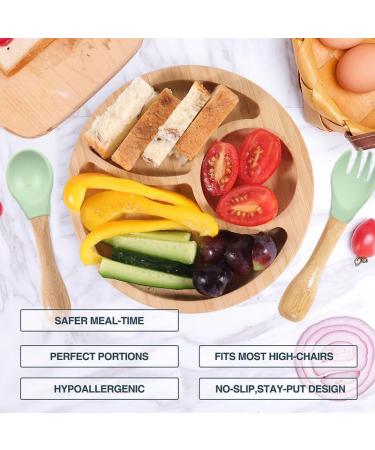 77 Star Bamboo Baby Weaning Set | Suction Bowl, Plate, Spoon & Fork | Non-Slip Baby Feeding Set with Strong Detachable Suction Base | Mist Color - Buy Online on SooperMarket.com