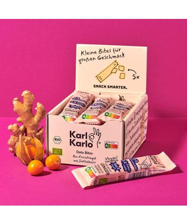 Karl Karlo Fruchttriegel Ingwer - 12 x 35g |Vegan sweets based on date |Vegan snack without additives gluten -free Nutri score a ginger 12 pieces (1 Pack)