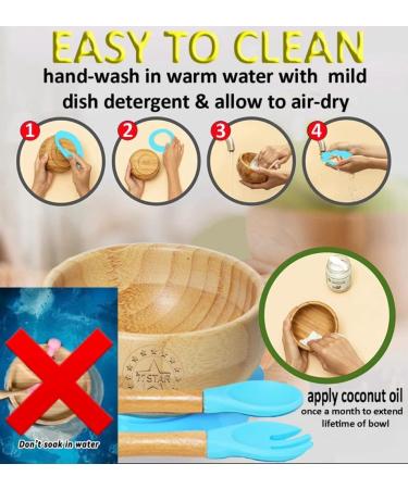 7 Star Bamboo Baby Weaning Set | Suction Bowl, Plate, Spoon & Fork | Non-Slip | Blue - Buy Online on SooperMarket.com