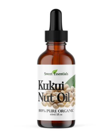 100% Organic Kukui Nut Oil | Imported From Hawaii | 2oz Glass Bottle | Glass Dropper | Natural Moisturizer for Skin Hair and Face | By Sweet Essentials