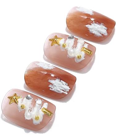 Brishow Christmas Glitter Snow Press-On False Nails - 24pcs Short Ballerina Acrylic Fake Nails for Women and Girls - Buy Online on SooperMarket.com