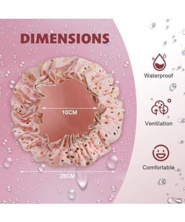 AOOWU Shower Caps 2 Pack Waterproof Bath Caps Large Reusable Shower Hats Elastic Band Double Layers Hair Bath Caps with Soft Ruffled Edge for Women Girls Ladies Spa Salon Home Use 2 Pcs Pink dots + Green dots - Buy Online on SooperMarket.com