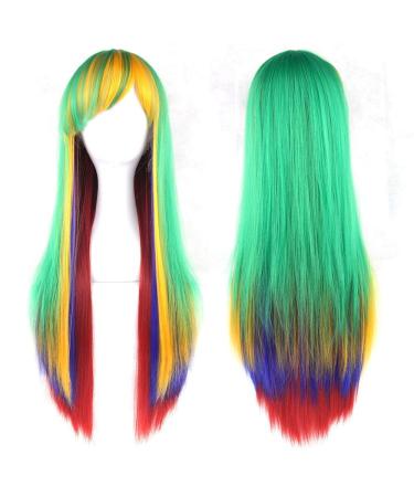 LFMDJF 70cm Long Women Hair Color High Temperature Fiber Wigs Pink Blue Synthetic Hair Wig Pelucas 28inches 4/27HL T4/27/30