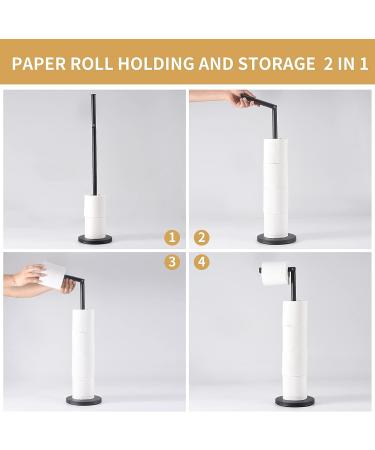LAYUKI Free Standing Toilet Paper Holder in Matte Black Stainless Steel - Rustproof Bathroom Tissue Roll Stand - Buy Online on SooperMarket.com