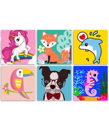 AOSGEDY 6 Pack Cartoon Paint by Numbers Kits Beginner DIY Paint by Numbers for Kids Ages 8-12 Acrylic Oil Painting Kits Paint by Number for Home Wall Decor 8X8inch 6 pack-1