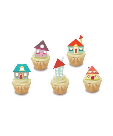 24 edible PRE CUT Houses house home style kids childrens party decorations Wafer Paper Cupcake Fairy Cake Toppers