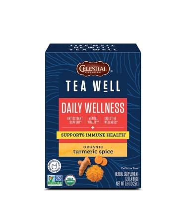 Celestial Seasonings Herbal Tea Daily Wellness Organic Turmeric Spice Caffeine Free 12 Tea Bags 0.07 oz (2.2 g) Each