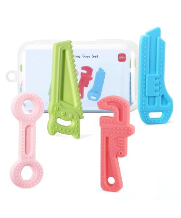 Zooawa Baby Teething Toys Soft BPA-Free Silicone Chew Gums with Storage Case Easy to Hold Teether Toys Gift for Infants and Toddlers Over 3 Months 4 Pack Multicolor Magenta +Blue + Pink + Green