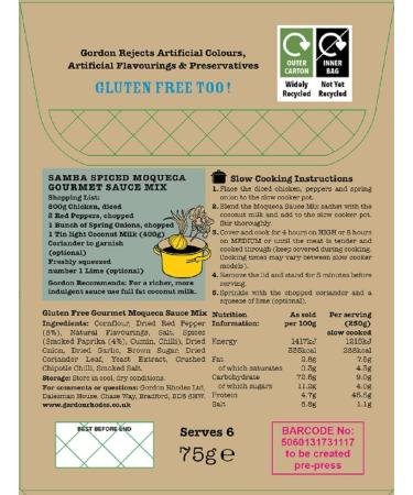 Gordon Rhodes' Aromatic Spicy Moqueca Sauce Mix with Smoked Paprika and a Kick of Chipotle Chilli Easy to Prepare Gluten Free and Suitable for Vegetarians (1 x 75gm) - Buy Online on SooperMarket.com