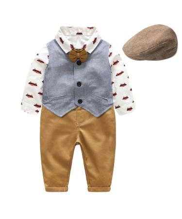 Volunboy Baby Boys Gentleman Suit Toddler Formal Waistcoat Outfit Wedding Shirts + Vest +Bow Tie 4 PCS Set 3-6 Months Fox