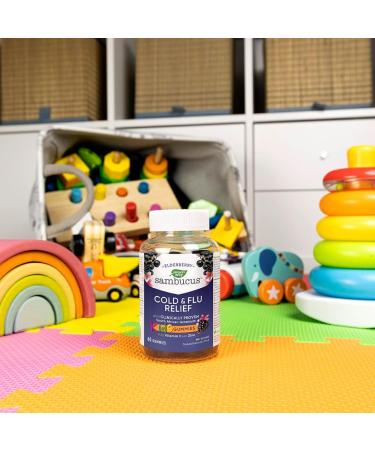 Nature's Way Sambucus Cold and Flu Relief Elderberry Gummies for Kids Used in Herbal Medicine to Help Relieve Symptoms (Cough Runny Nose and Sore Throat) in Children age 3+ 60 Gummies - Buy Online on SooperMarket.com