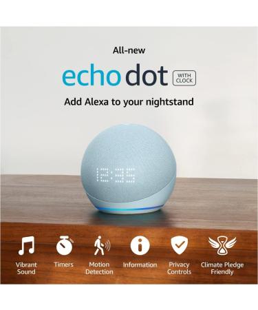 Echo Dot (5th Gen) with Clock & Amazon Basics Smart Color Bulb - Cloud Blue - Buy Online on SooperMarket.com