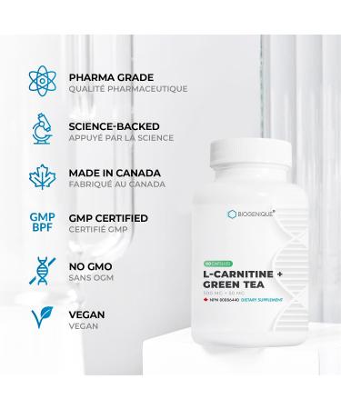 BIOGENIQUE L-Carnitine + Green tea Extract - 60 L-Carnitine 500 mg capsules - Amino Acid Weight management & Fitness Support - Nature made - Non-GMO - Buy Online on SooperMarket.com