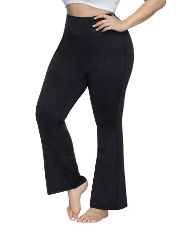 Hanna Nikole 262728293031Inseam Women Plus Size Flare Leggings Tummy Control Yoga Pants Bootcut Flared Leggings 31"Inseam 24 Plus Long Black