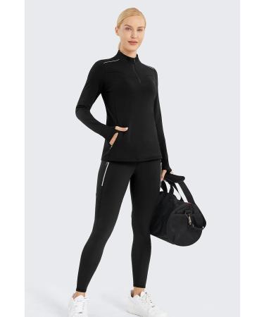 PERSIT Women's 1/4 Zip Fleece Pullover with Thumbholes | Long Sleeve Thermal Top for Running - Black - Medium - Buy Online on SooperMarket.com