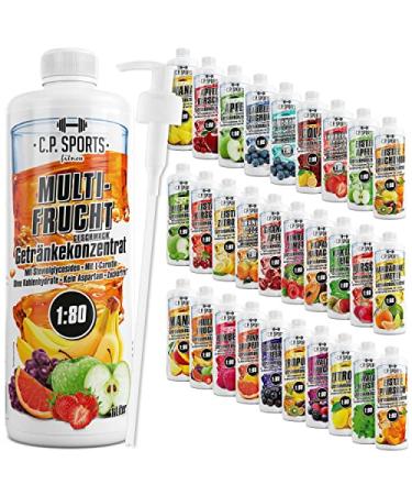C.P.Sports beverage syrup for mineral drink i syrup sugar-free for vital drink multi-fruit with vitamins i beverage concentrate for mixing with water for sports drink i 1 liter + pump donor multifruche 1 l (1 Pack)