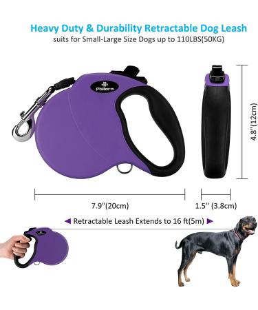 Philorn 5m Retractable Dog Leash for Medium to Large Dogs - One-Button Blocking Non-Slip Handle Reflective Up to 50kg - Purple - Buy Online on SooperMarket.com