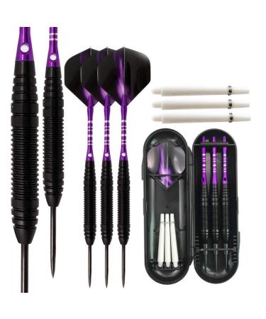 22g Steel Tip Darts Set - Standard PET Flights, Aluminum Dart Shafts,Iron Barrel,Steel Tip with Storage/Travel Case for Beginners or Professional Players (3pcs/Pack) purple