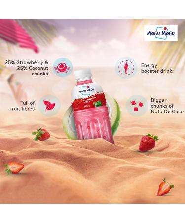 Mogu Mogu Strawberry Juice with 25% NATA De Coco | Energy Booster Drink | Full of Fruit Fibres | No Added Preservatives and Colours -300ml (Pack of 6) - Buy Online on SooperMarket.com