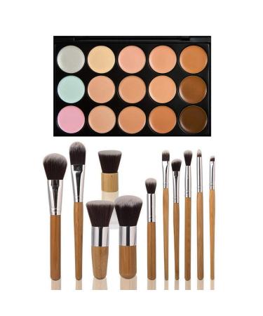 15 Colors Cream Contour Foundation Concealer Palette Kit with 11pcs Bamboo Brush - Buy Online on SooperMarket.com