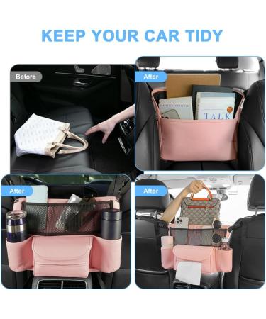 Adiwo Car Organiser - PU Leather Car Seat Storage Organizer for Front Seats - Durable Hanging Bag for Automotive Consoles - Pink - Buy Online on SooperMarket.com