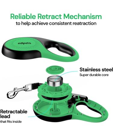 Edipets Green 5m Extendable & Retractable Dog Leash - Flexible Training Leash for Small Medium & Large Dogs - Buy Online on SooperMarket.com